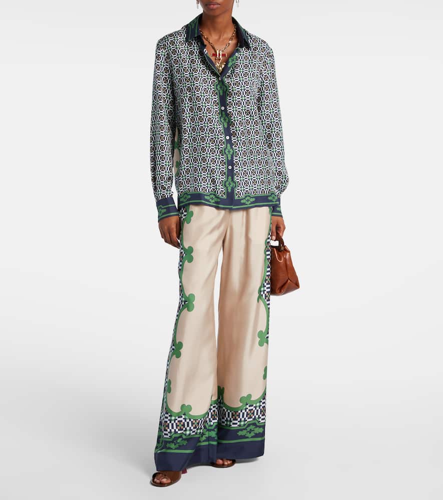 La Doublej Printed Silk Twill Palazzo Pants In Multi