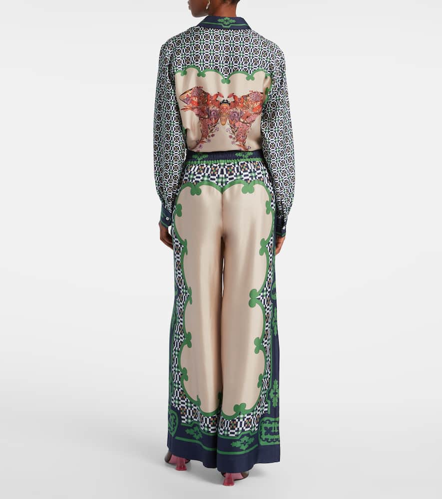 La Doublej Printed Silk Twill Palazzo Pants In Multi