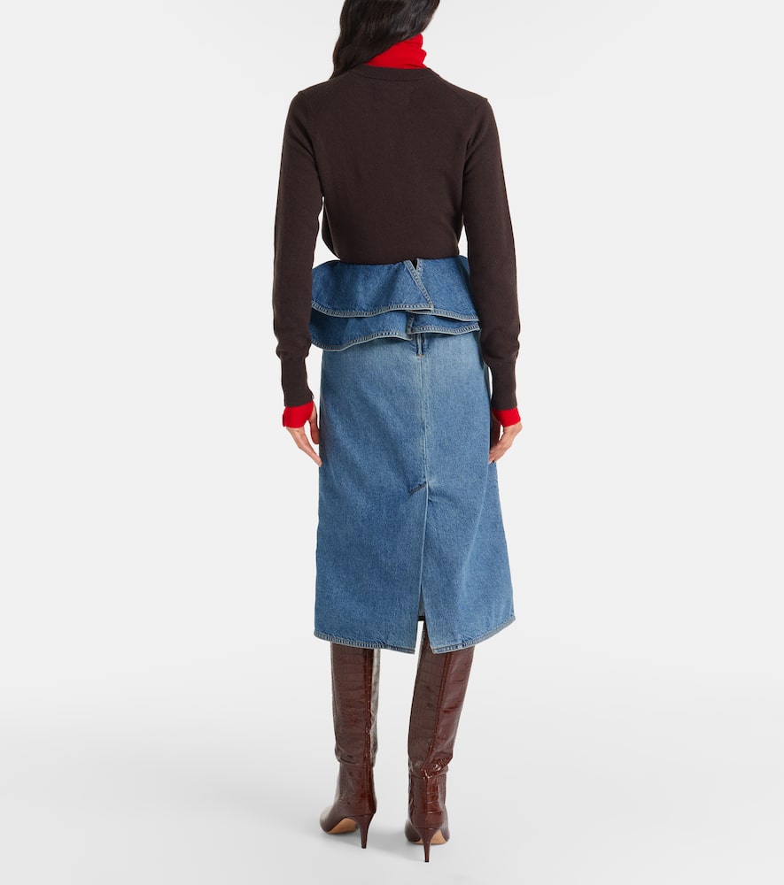 Plan C Peplum Denim Midi Skirt In Blue