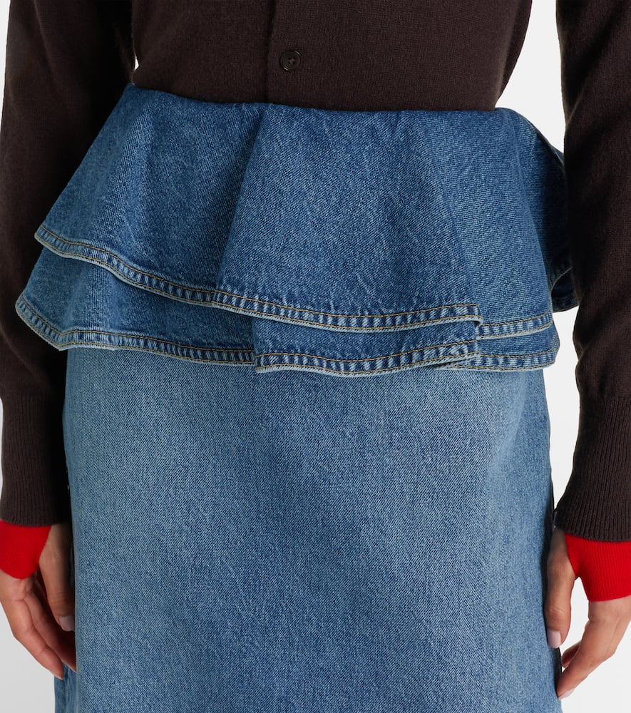 Plan C Peplum Denim Midi Skirt In Blue