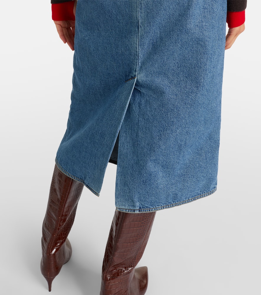 Plan C Peplum Denim Midi Skirt In Blue