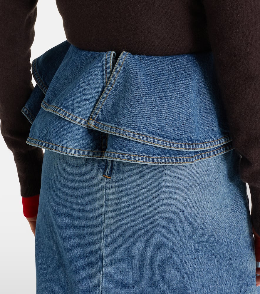 Plan C Peplum Denim Midi Skirt In Blue