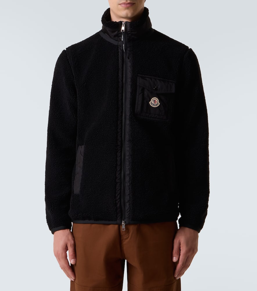 Moncler Teddy-effect Fleece Sweatshirt With Zip And Pocket In Black