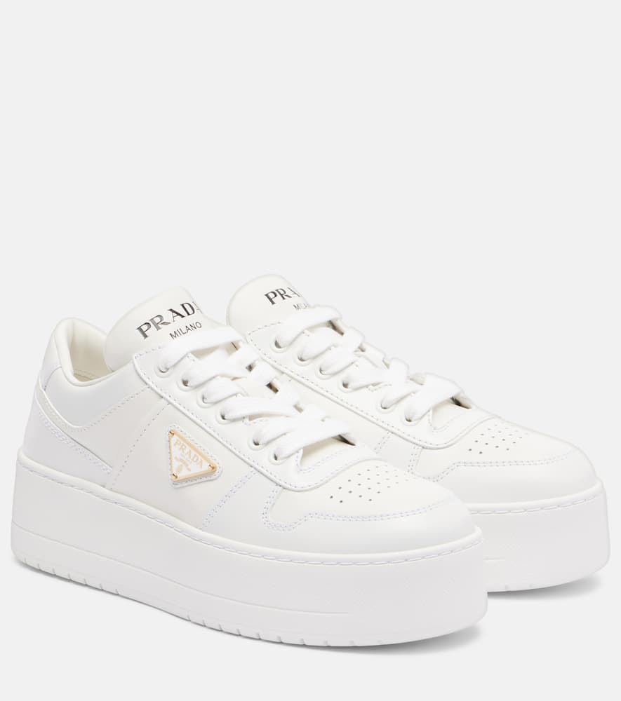 Prada Downtown Bold Leather Platform Sneakers In White