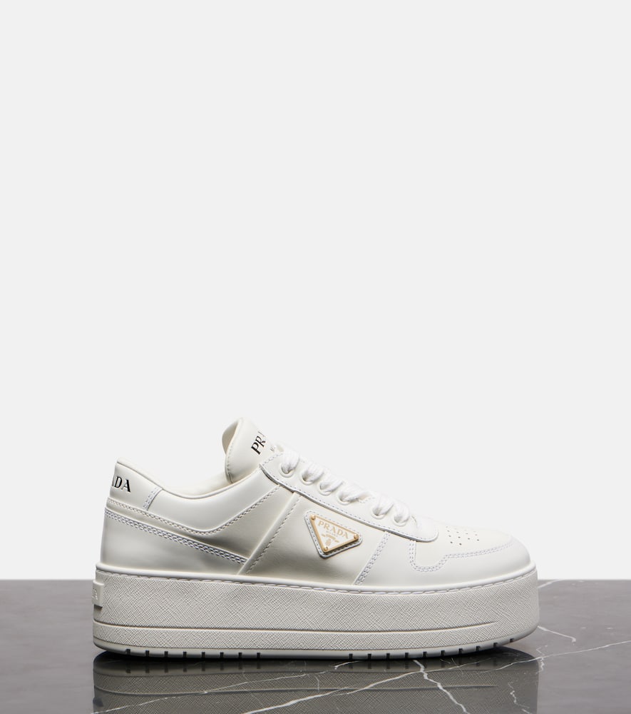 Prada Downtown Bold Leather Platform Sneakers In Pink
