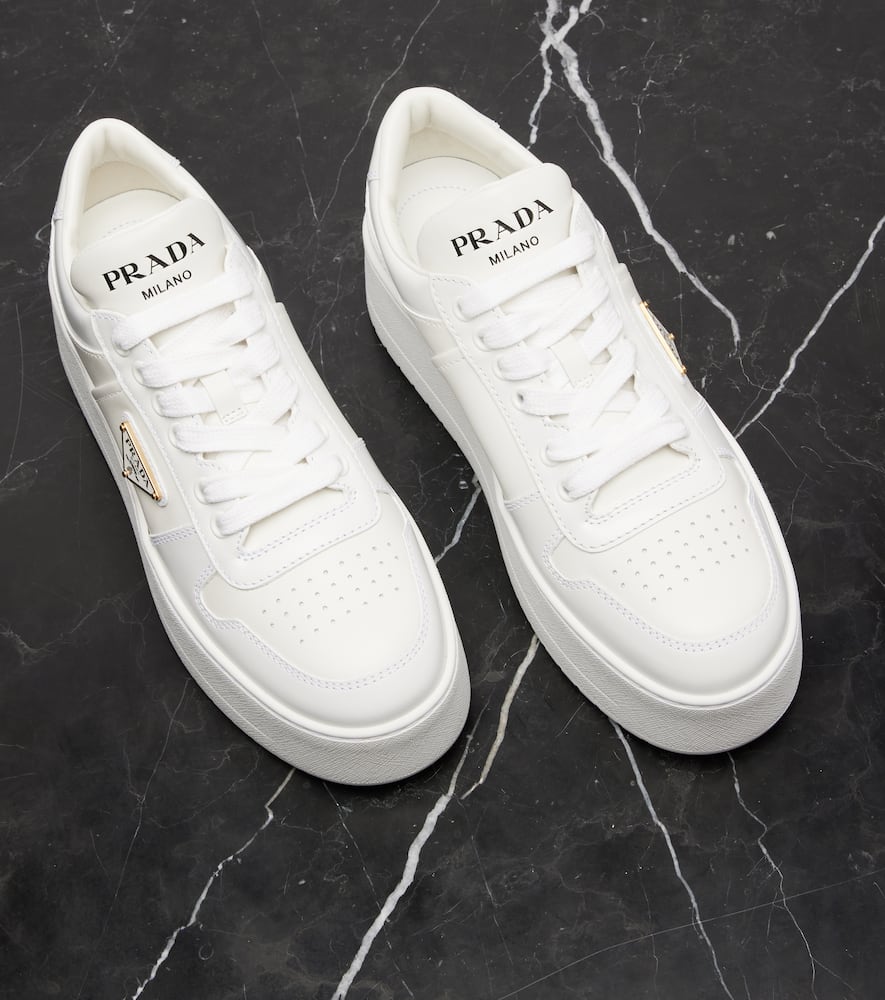 Prada Downtown Bold Leather Platform Sneakers In Pink