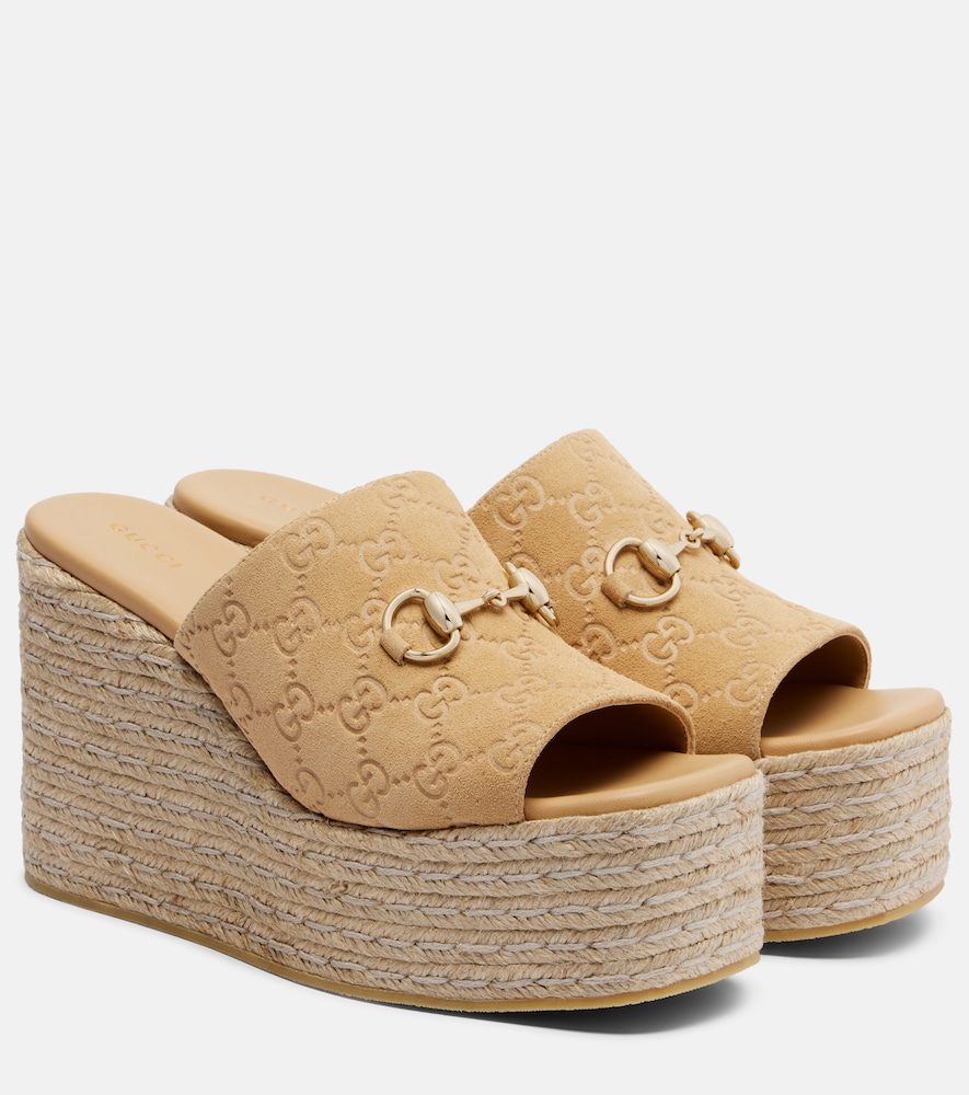Gucci Damen Beige Espadrille-Wedges Horsebit Gg Mit Veloursleder - MyTheresa