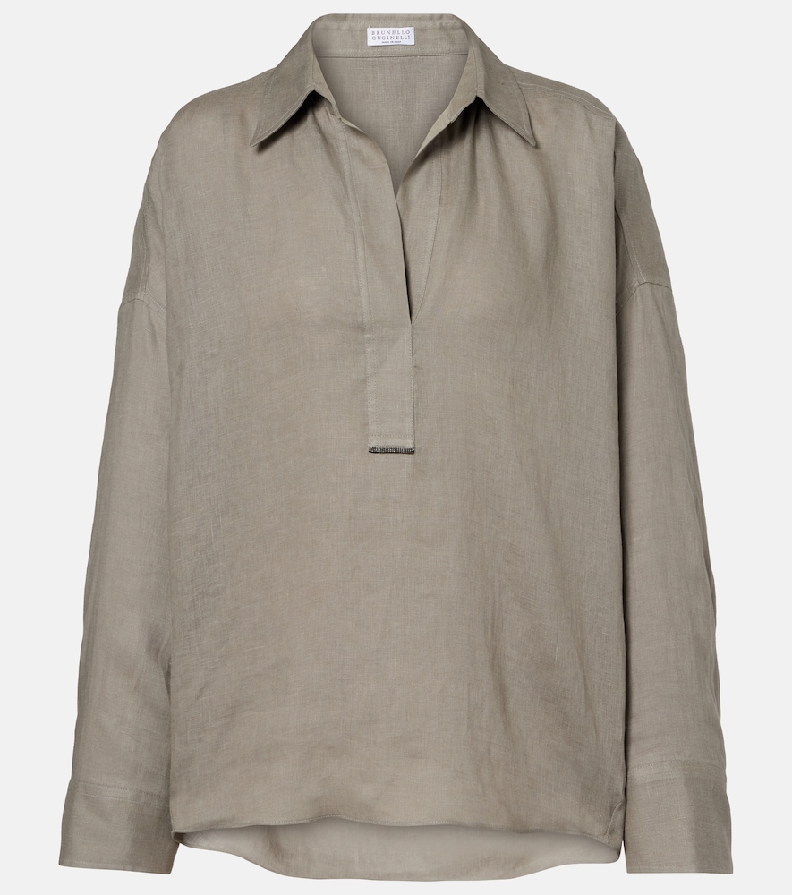 Brunello Cucinelli Women's Green Oversized Linen Shirt UK Size 14 - Mytheresa