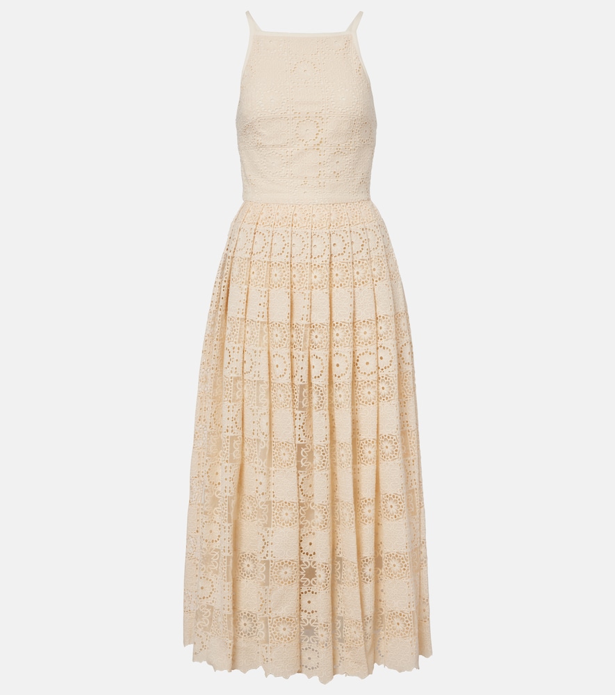 Elie Saab Women's Beige Silk And Cotton-Blend Guipure Lace Midi Dress UK Size 10 - Mytheresa