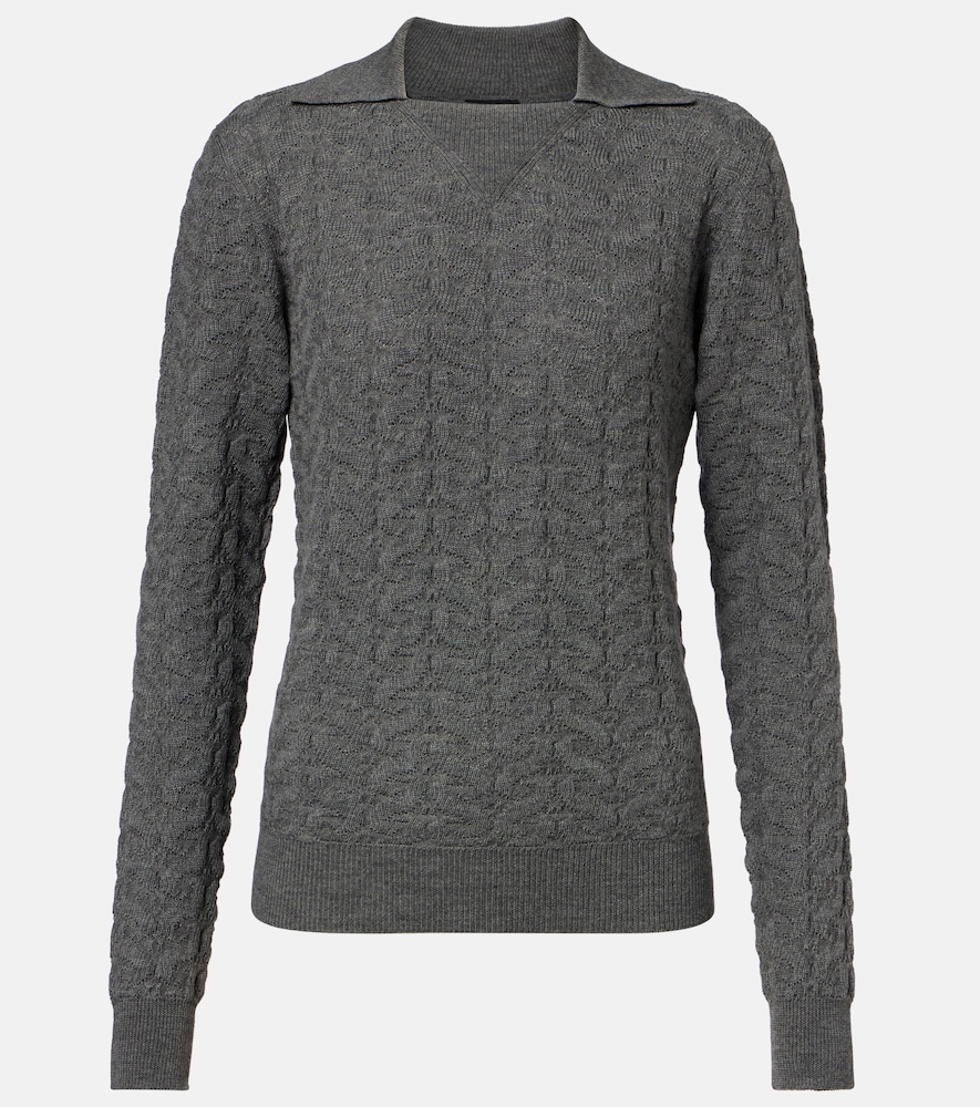 Etro Cable-knit Wool Polo Sweater In Gray
