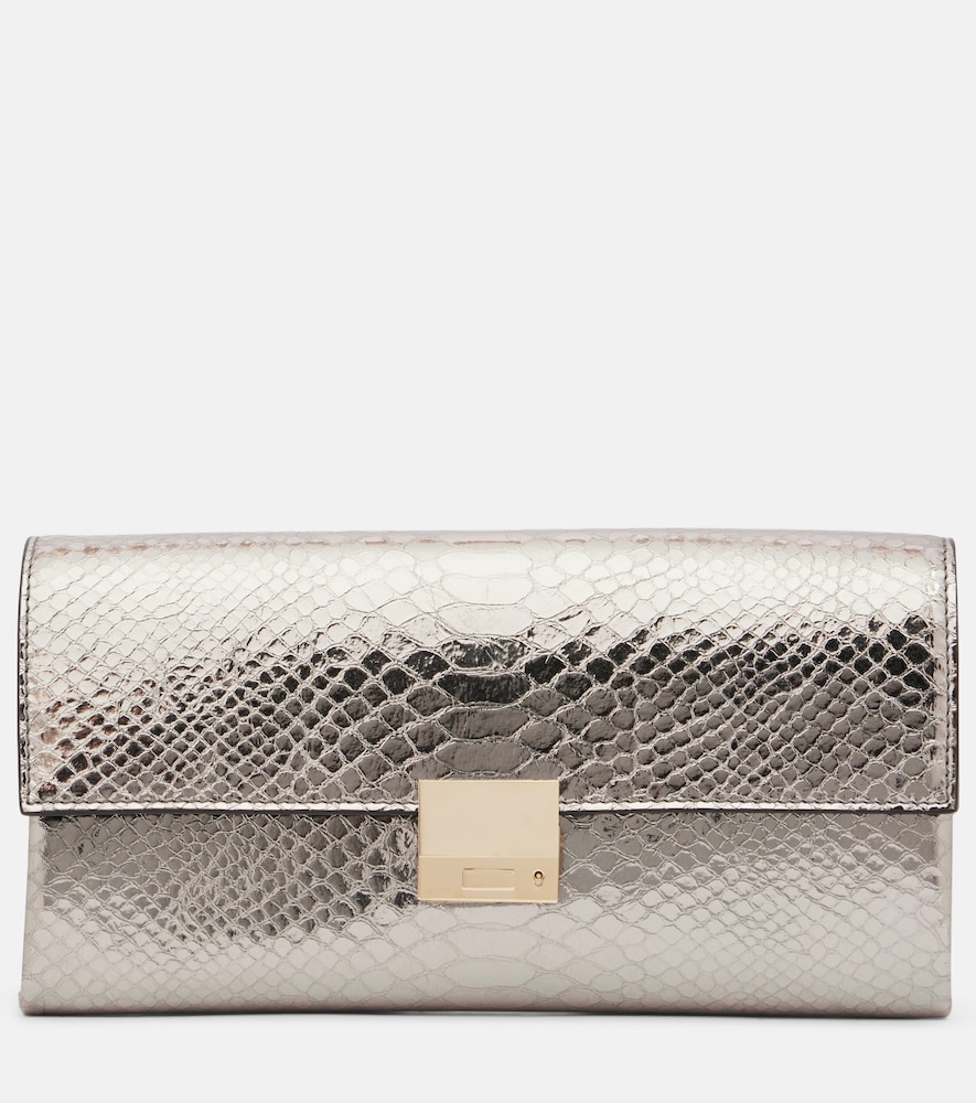 Tom Ford Jean Snake-effect Metallic Leather Clutch In Silver