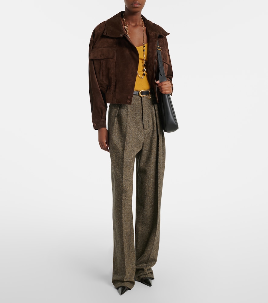 Saint Laurent Herringbone wool-blend wide-leg pants