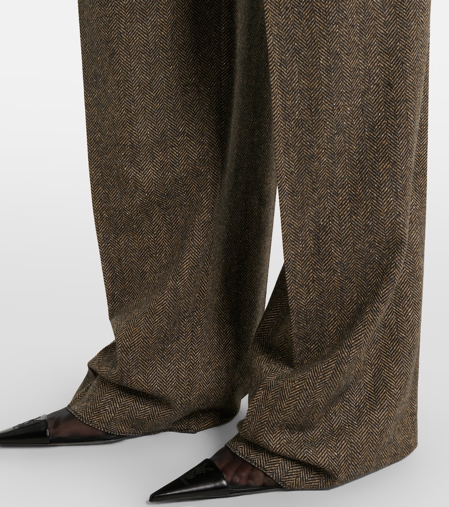  Saint Laurent Saint Laurent Herringbone Wool-blend Wide-leg Pants 