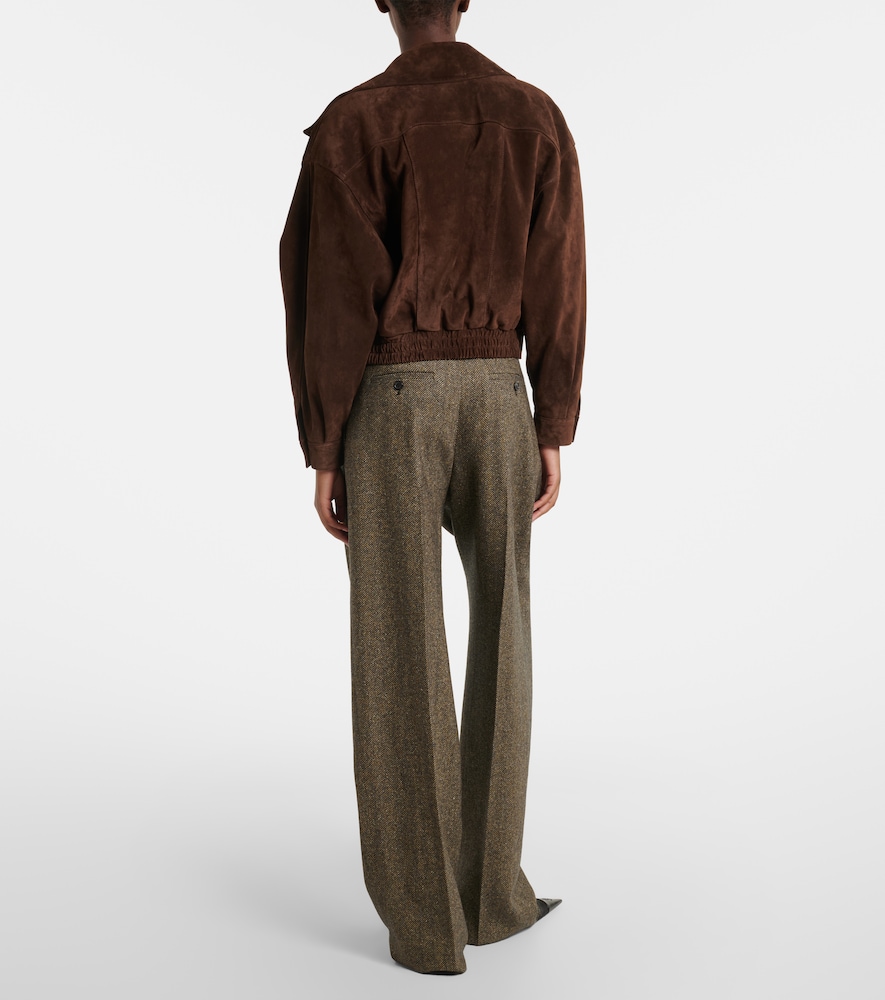  Saint Laurent Saint Laurent Herringbone Wool-blend Wide-leg Pants 