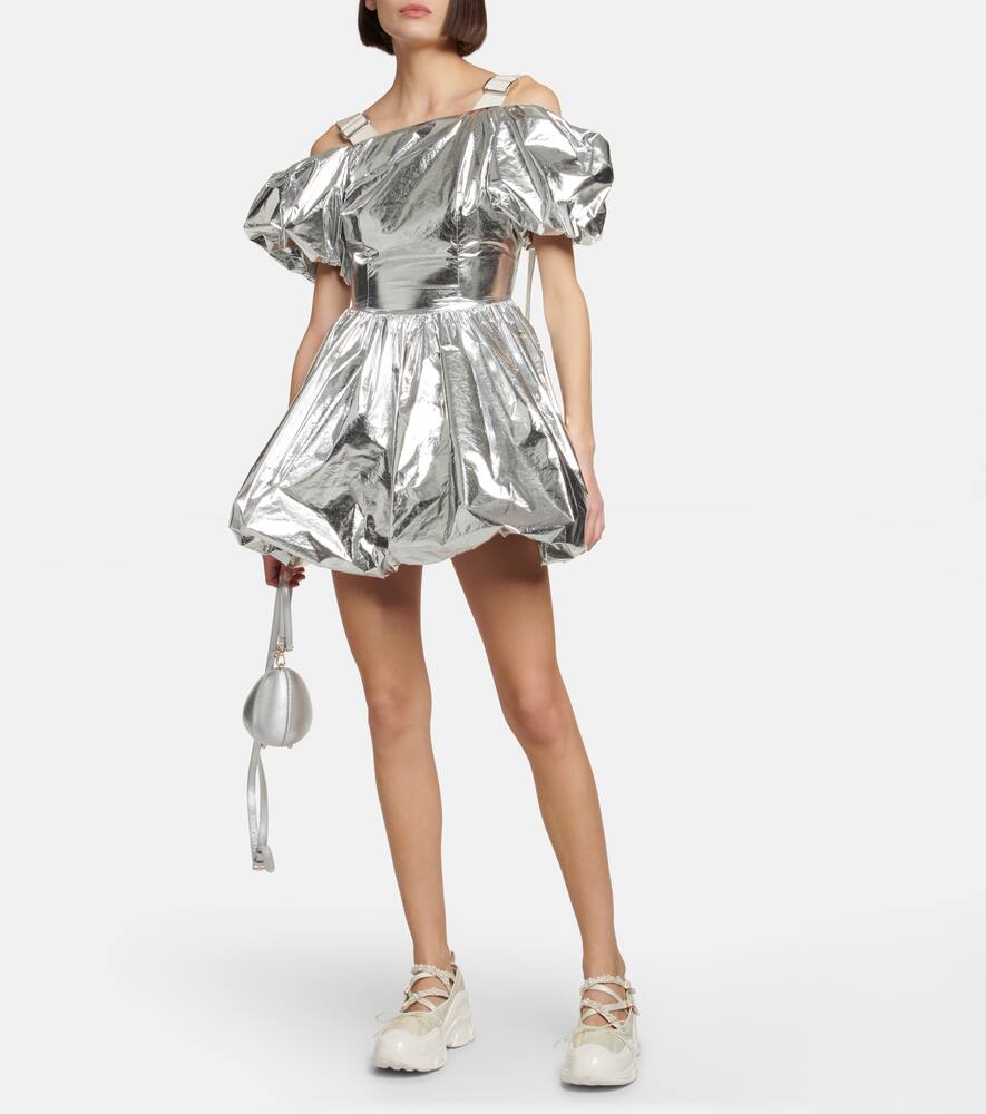 Shop Simone Rocha Puff-sleeve Metallic Minidress In Silver