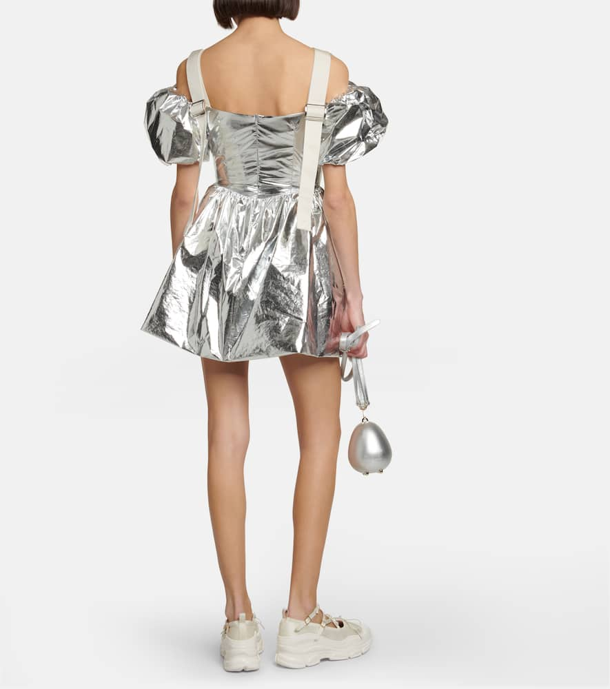 Shop Simone Rocha Puff-sleeve Metallic Minidress In Silver