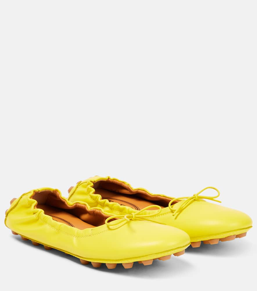 Shop Tod's Bubble Ballerinas Leather Ballet Flats In Yellow