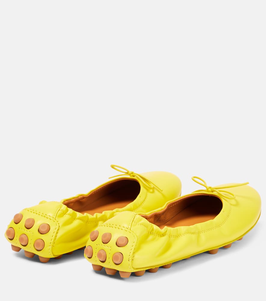 Shop Tod's Bubble Ballerinas Leather Ballet Flats In Yellow