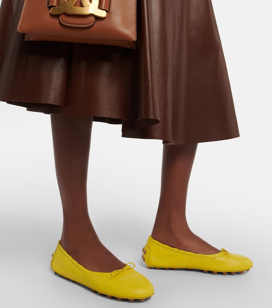 Shop Tod's Bubble Ballerinas Leather Ballet Flats In Yellow