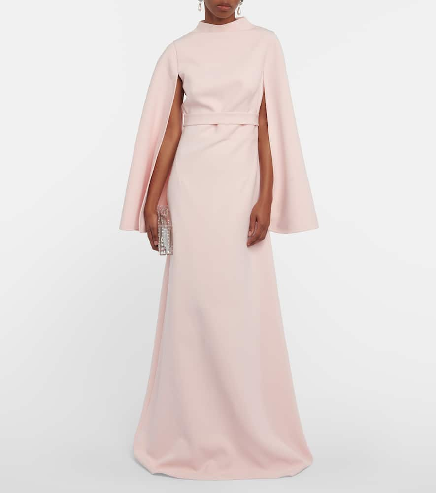 Shop Safiyaa Cape-detail Crêpe Gown In Pale Pink/pale Pink