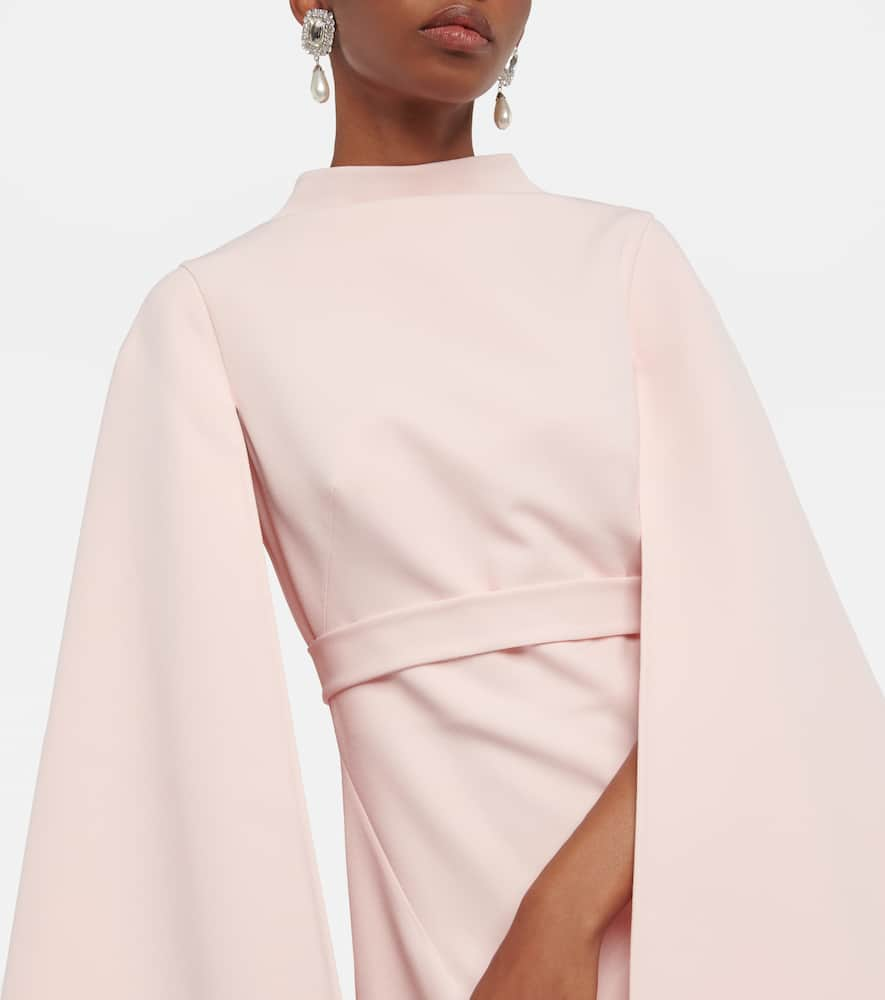 Shop Safiyaa Cape-detail Crêpe Gown In Pale Pink/pale Pink