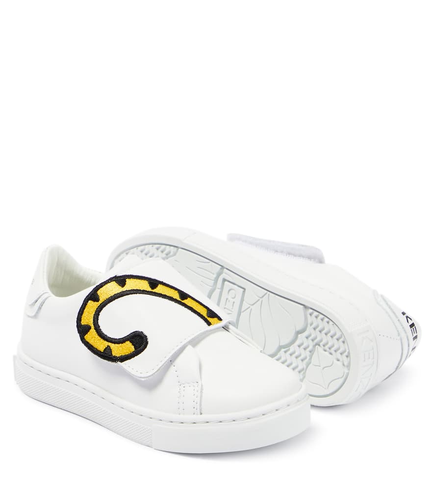 Shop Kenzo Embroidered Leather Sneakers In White