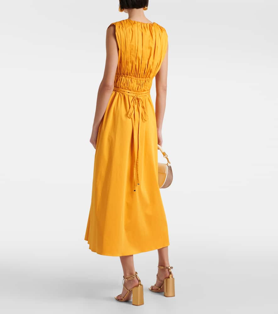 Shop Altuzarra Fiona Ruched Cotton-blend Midi Dress In Orange