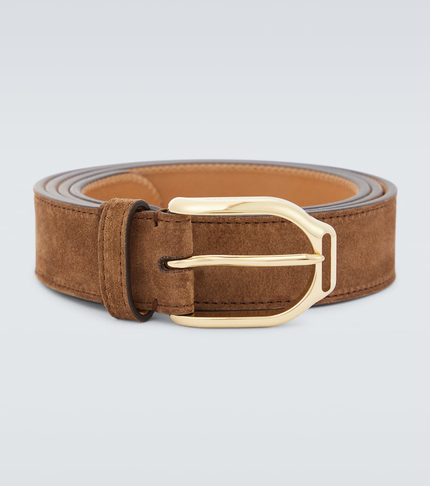 Ralph Lauren Purple Label Suede Belt In Chestnut Brown 