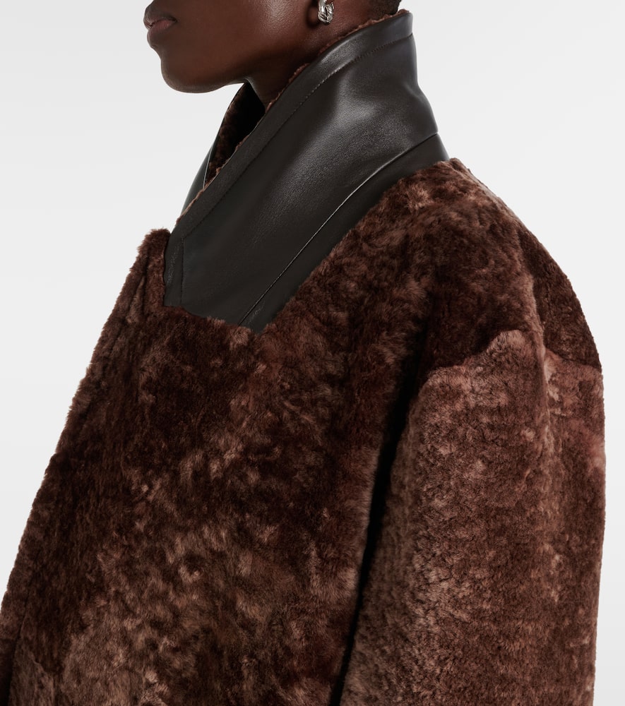 Shop Loewe Double-breasted Shearling Coat In Brown