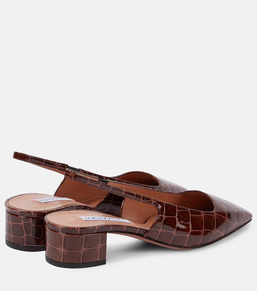Aquazzura Ginza 35 Croc-effect Slingback Pumps In Brown Patent Lather In Brown