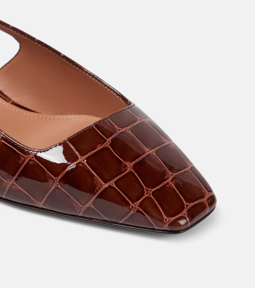 Aquazzura Ginza 35 Croc-effect Slingback Pumps In Brown Patent Lather In Brown