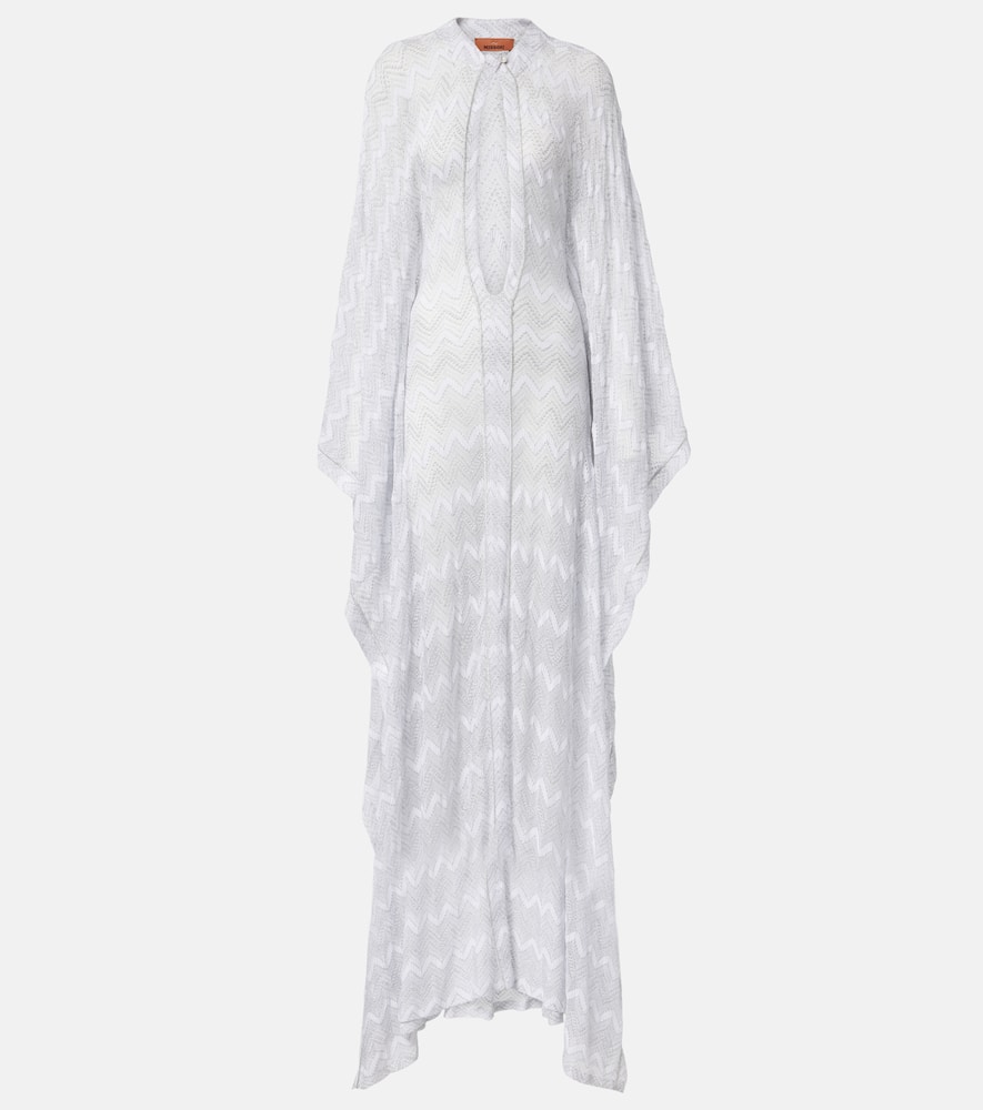 Missoni Zig Zag Beach Cover-up In White W/silver Lame'