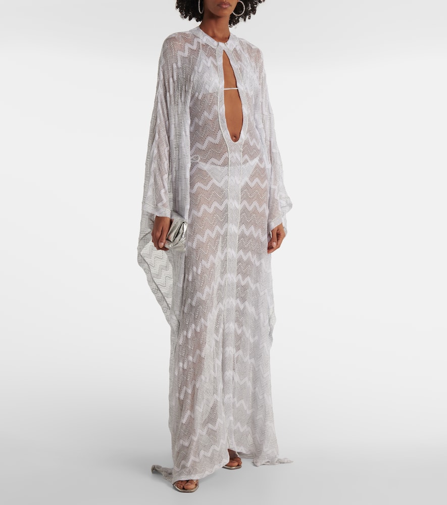 Missoni Zig Zag Beach Cover-up In White W/silver Lame'