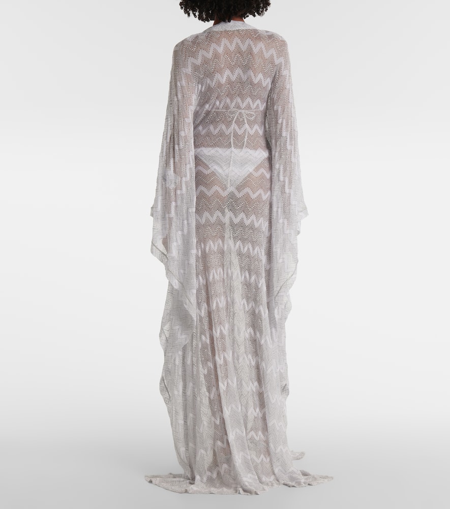 Missoni Zig Zag Beach Cover-up In White W/silver Lame'