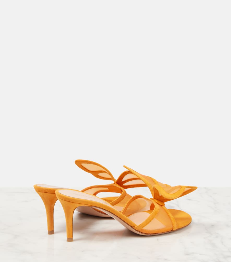 Gianvito Rossi Ilia Suede-trimmed Mesh Mules In Orange