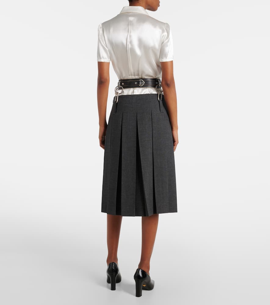 Prada Detachable-belt Midi Skirt In Grau
