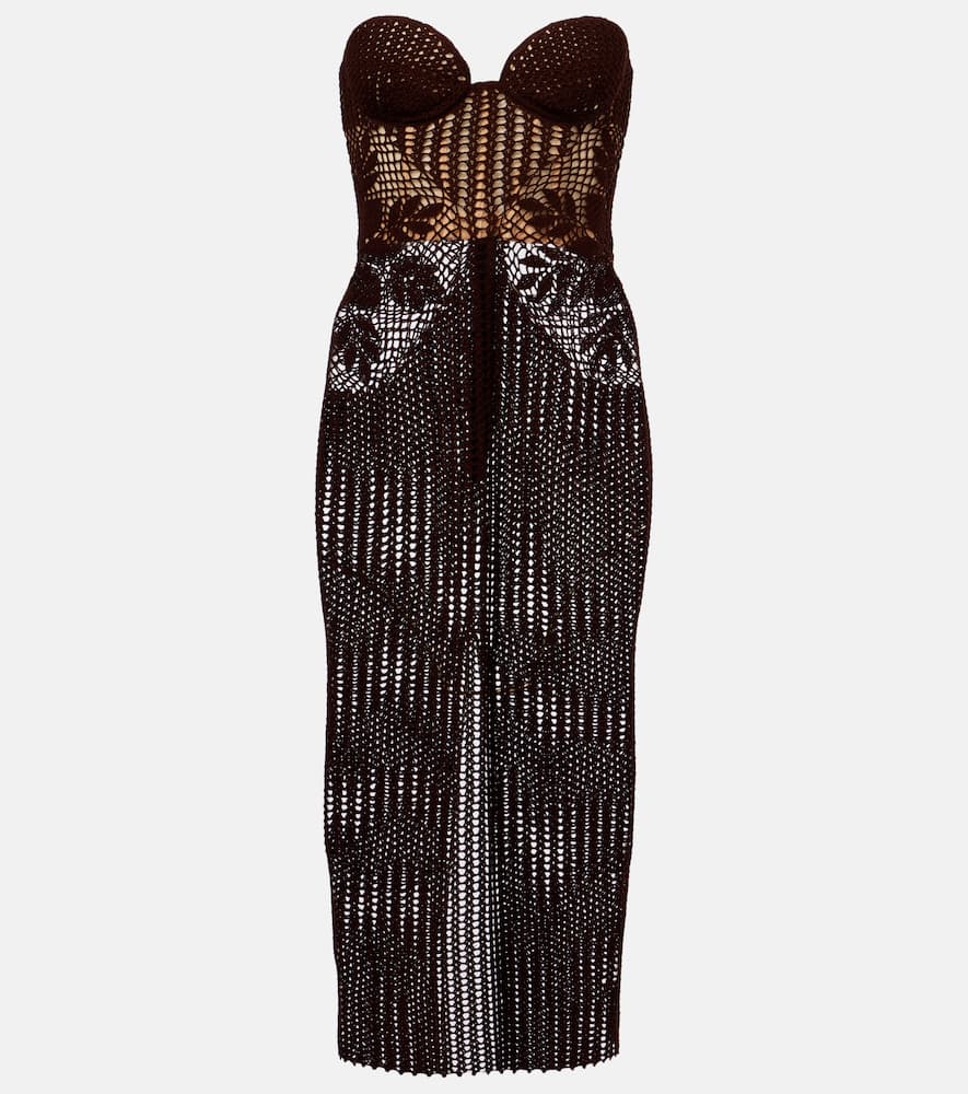 Magda Butrym Strapless Crochet Midi Dress In Brown