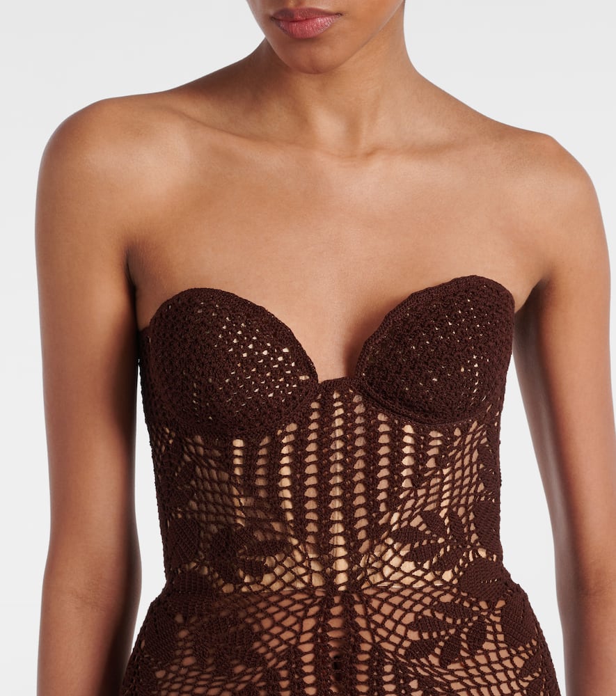 Magda Butrym Strapless Crochet Midi Dress In Brown