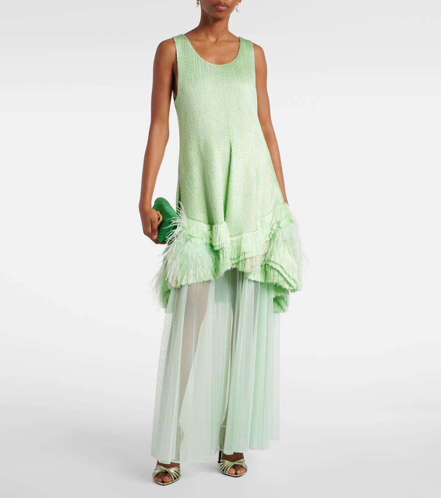 Xu Zhi Feather-trimmed Gown In Green