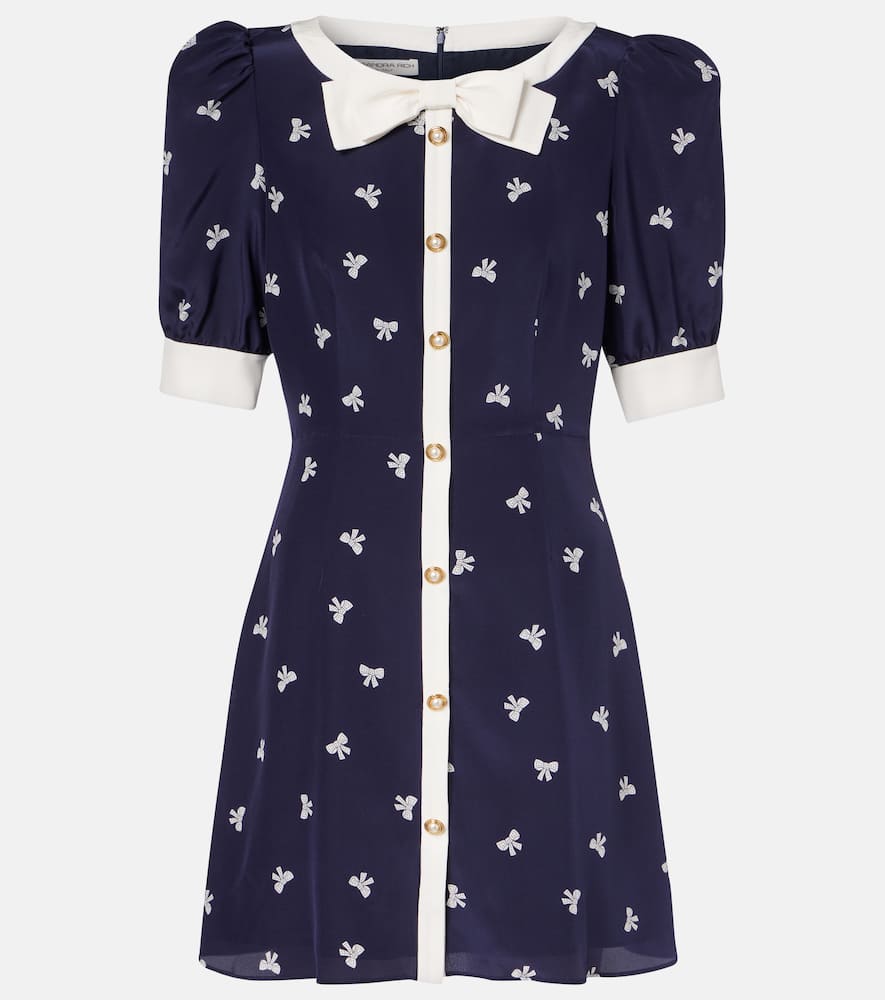 Bow-detail polka-dot silk minidress