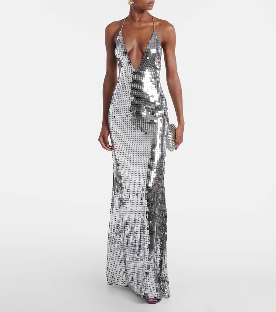 The New Arrivals Ilkyaz Ozel Claudie Sequined Gown In Silver