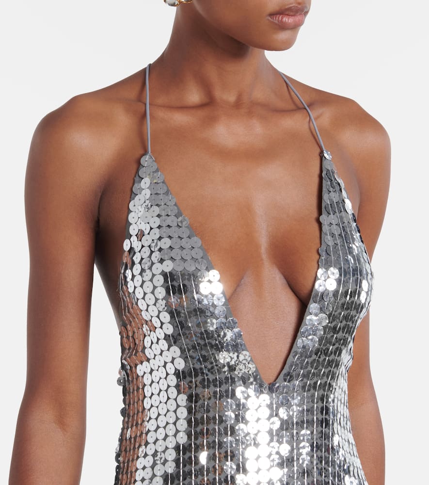 The New Arrivals Ilkyaz Ozel Claudie Sequined Gown In Silver