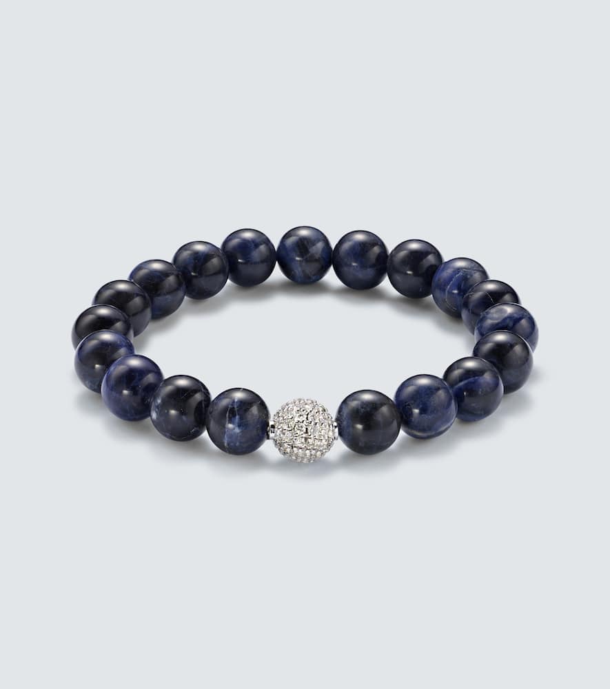 14kt white gold beaded bracelet with diamonds
