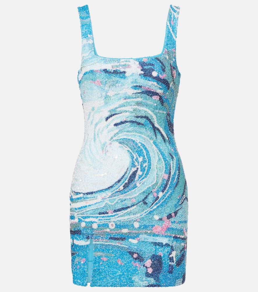 Staud Le Sable Beaded Minidress In Blue