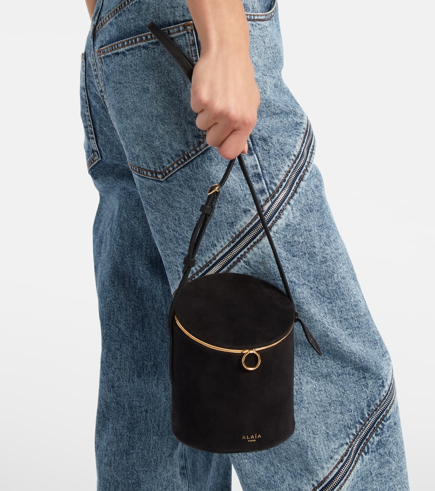 Alaïa La Canette Small Suede Bucket Bag In Black
