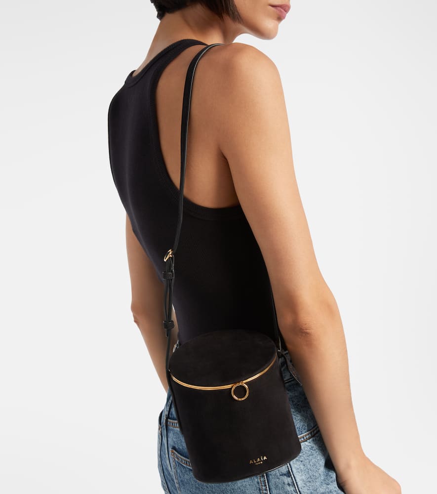 Alaïa La Canette Small Suede Bucket Bag In Black