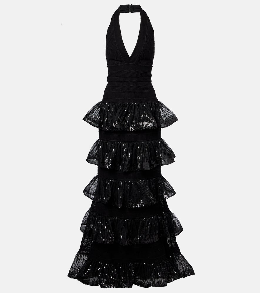 Elie Saab Sequined Macramé Gown In Black