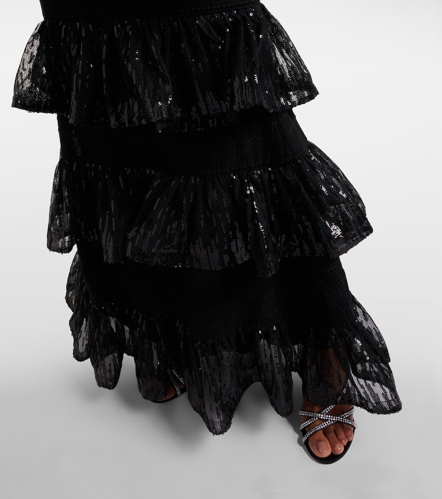Elie Saab Sequined Macramé Gown In Black