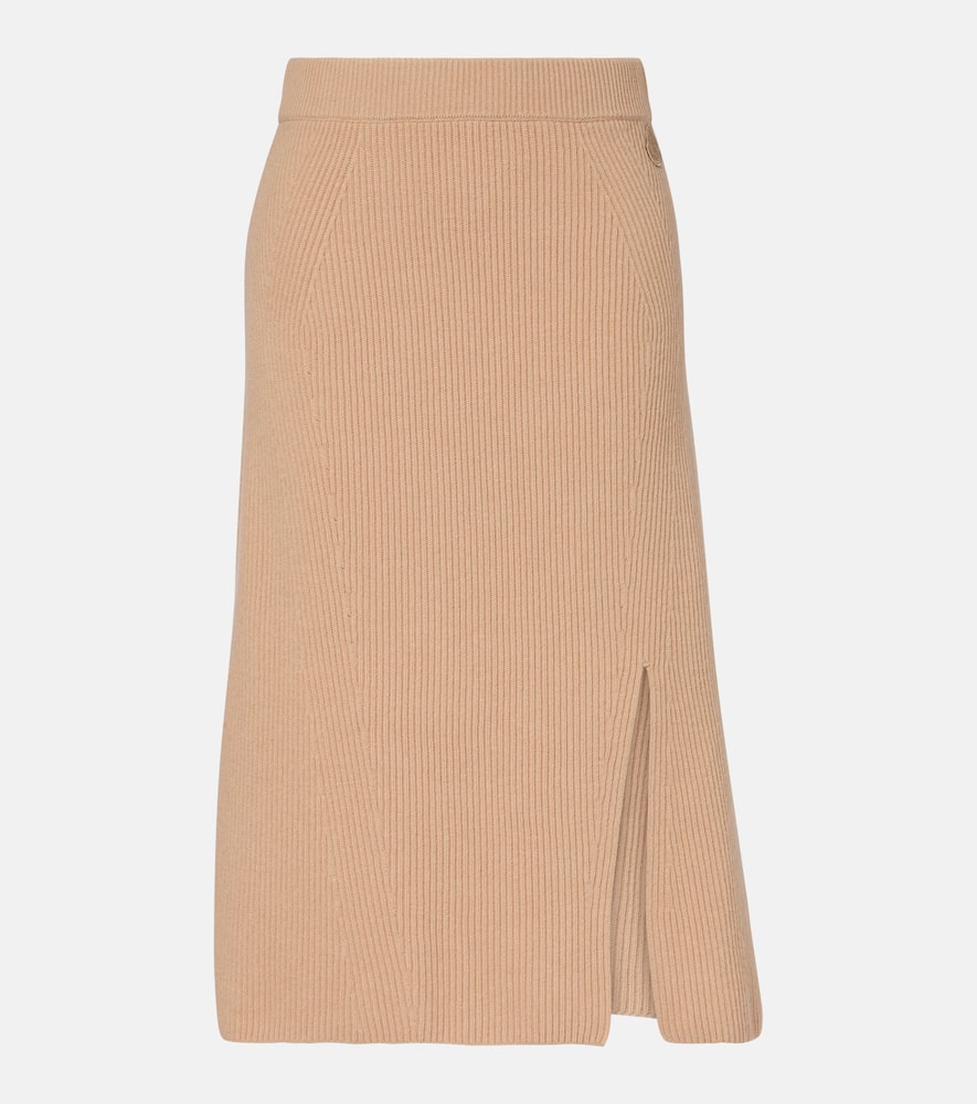 Moncler Knitted Wool And Cashmere Midi Skirt In Brown