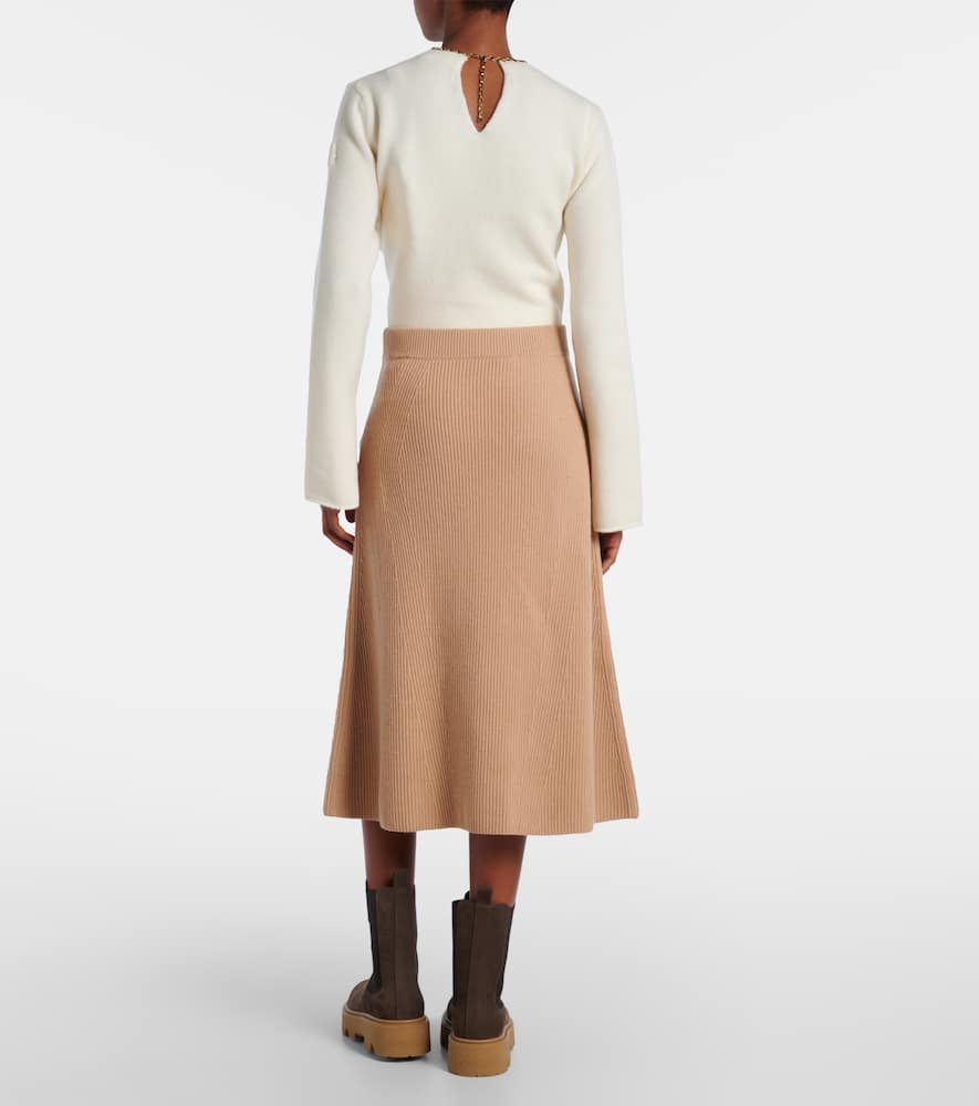 Moncler Knitted Wool And Cashmere Midi Skirt In Brown